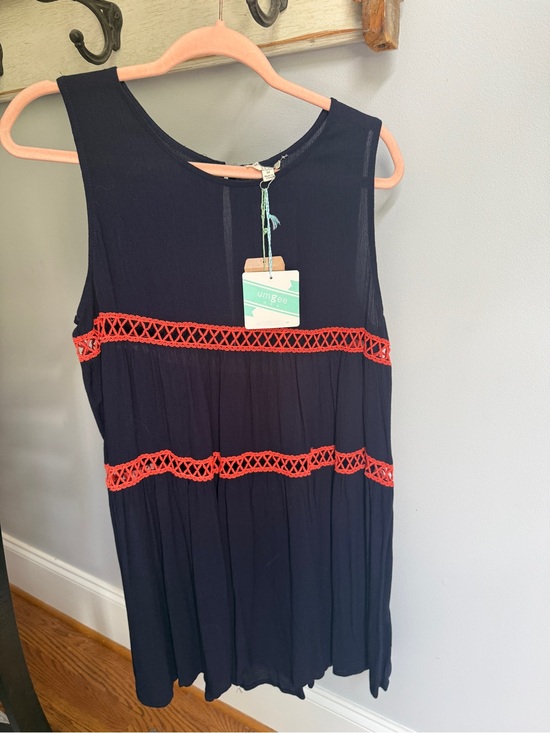 Umgee Dresses & Skirts - Umgee Navy Dress with Coral Trim - Sleeveless Mini Dress